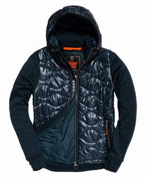 Superdry Storm Wave Quilt Hybrid Cipzár Férfi Kapucnis Pulóver Sötét Sötétkék | ZLKTJ0916